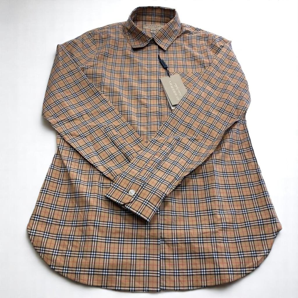 Nwt Burberry Authentic Women Small Scale Check Stretch Cotton Long-Sleeve Shirt